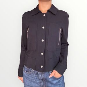Theory Zandita Snap Front Zipper Navy Blue Utility Jacket Blazer Size S